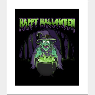 Scary Witch Happy Halloween Cauldron Potion Posters and Art